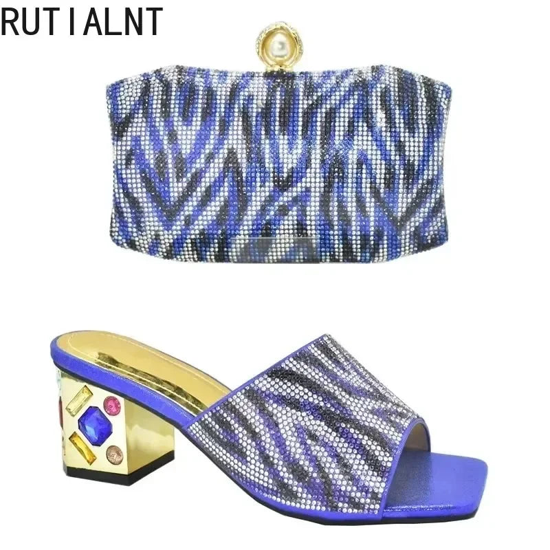 Italian Shoe and Bag Set 2025 Nigerian Women Party Shoes and Bag Set Decorated with Rhinestone Plus Size Shoes Luxury