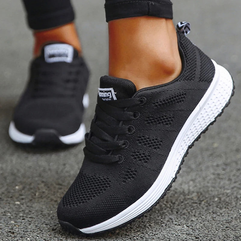 Women's Sneaker 2024 New Fashion Breathable Trainers Comfortable Sneakers Mesh Fabric Lace Up Women's Tennis Shoes For Women