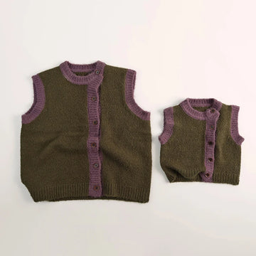 Parent Child Style Knit Vest Autumn Girls Boys Cardigan Waistcoat Boys Loose Knitwear Family Clothing 1-6Y Unisex