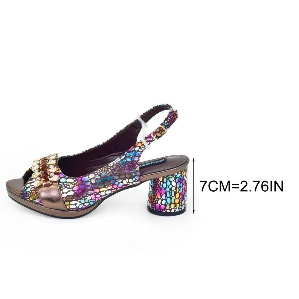 2025 Women Party Italian-Nigerian Shoe and Bag Set Decorated with Rhinestone Suitable for Wedding