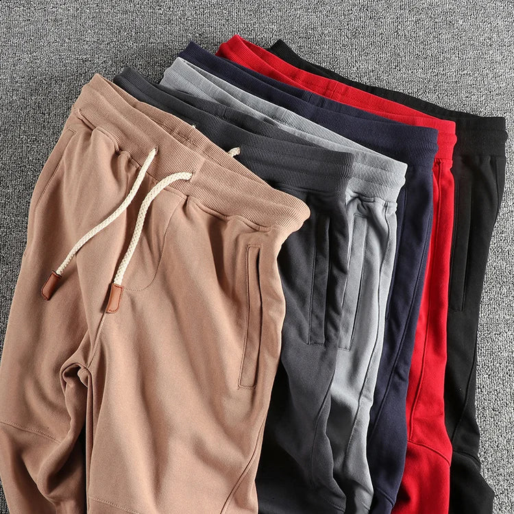 Herfst Nieuwe Amerikaanse Retro Badstof Effen Kleur Joggingbroek Heren Eenvoudige Gewassen Trekkoord Casual Sport Jeugd Enkelband Broek