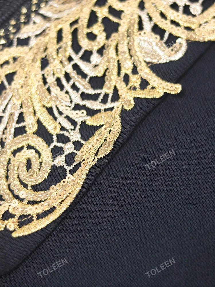 Women's Plus Size Elegant Sequin Water Soluble Lace Decorated Long Flare Sleeve Coat With Matching Dresses For Spring/Summer