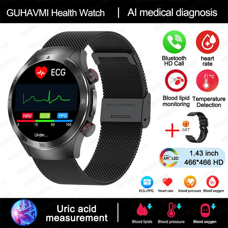 2025 New Smart Watch ECG+PPG Laser Treatment Blood Lipid Heart Rate Blood Pressure Health Sport Smartwatch For Men - Compatible with Huawei & Xiaomi IOS