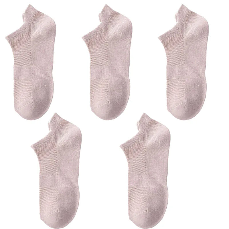 5 Pairs Summer Men's Cotton Short Mesh Harajuku Comfortable Solid Colour Casual Ankle Socks Male Net Sneaker Socks