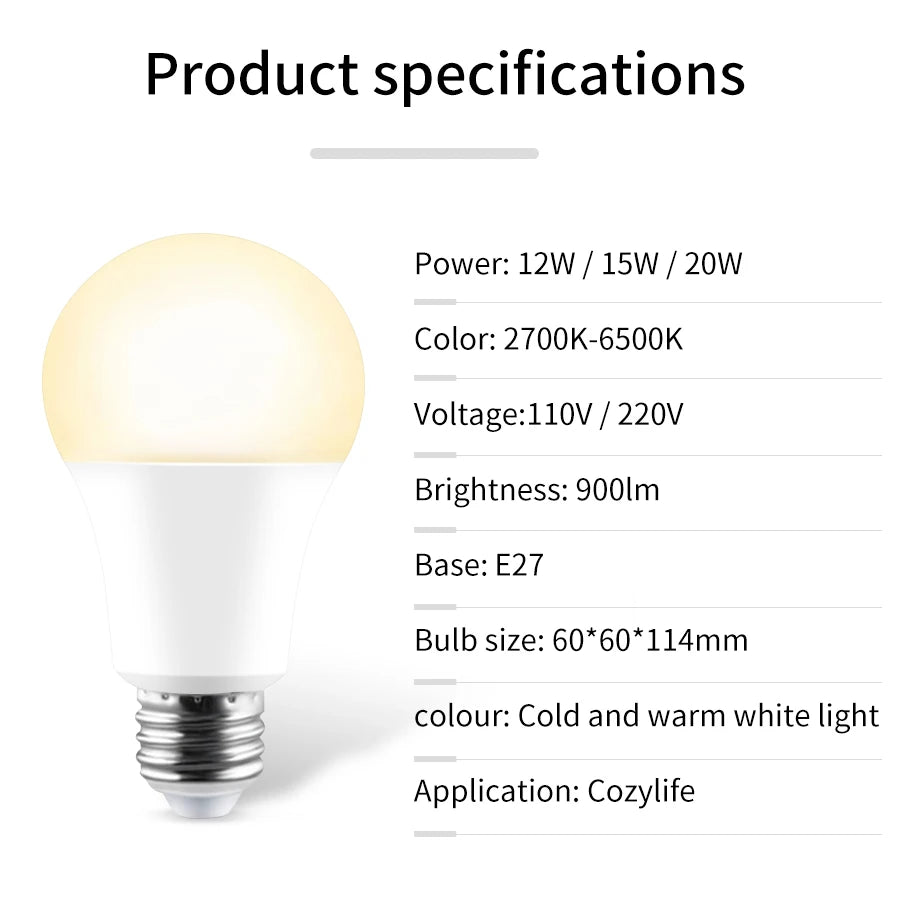 110V 220V E27 WiFi Smart LED-lampen 20W 15W 12W LED-lamp Dimbaar APP-spraakbediening Ondersteuning Alexa Google Home Home Lighting