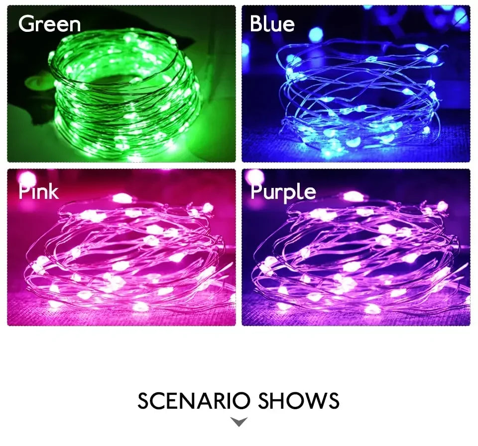 2M 5M 10M LED Fairy Lights Battery Operated Copper Wire Garland String Lights Outdoor Garden Wedding Party Christmas Tree Decor