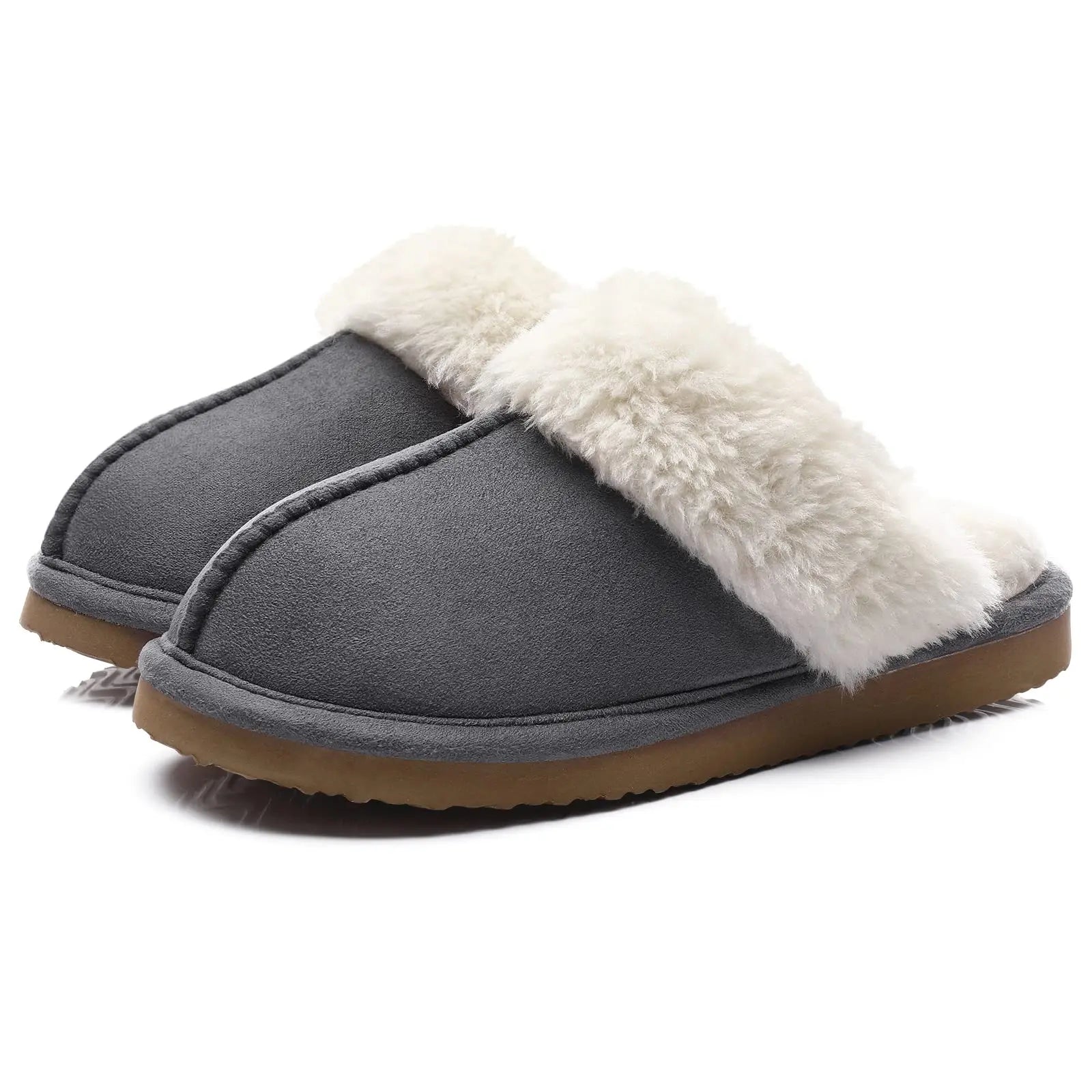 Unisex Fuzzy House Winter Slippers Fashion Fur Collar Suede With Fluffy Memory Foam Indoor Slides Plush Cotton Shoes For Men & Women