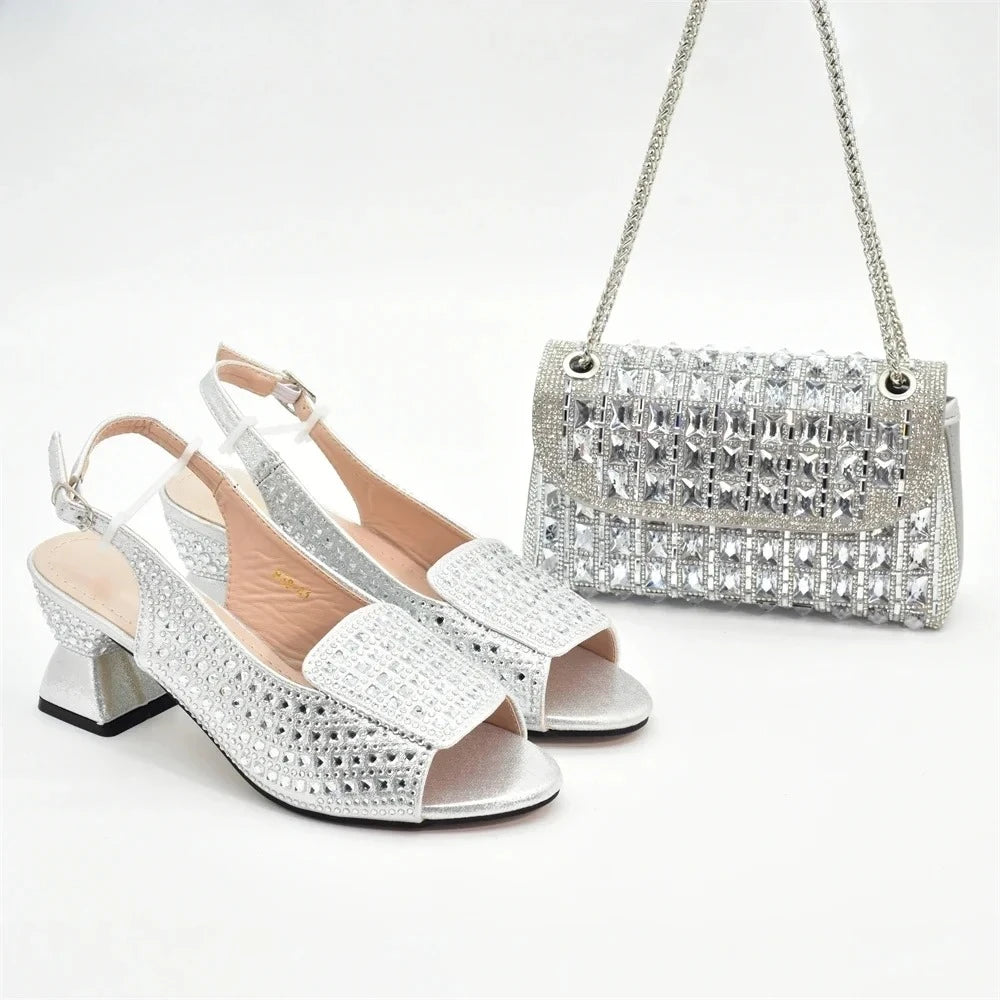 Italian Design Elegant Evening Shoes and Bag Set African Crystal Comfortable Shoes and Bag Commuter Women's Shoes