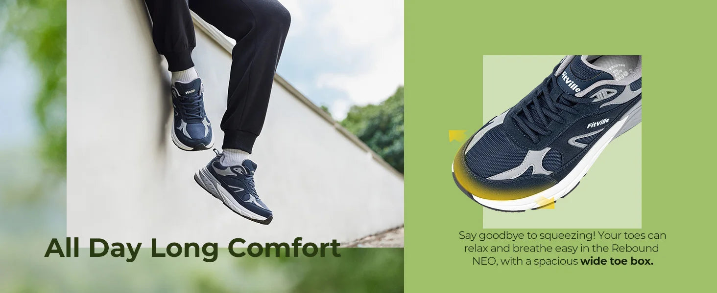 Men's Walking Shoe Wide Width Sneakers with Arch Support For Flat Feet Heel Pain Relief in Plantar Fasciitis