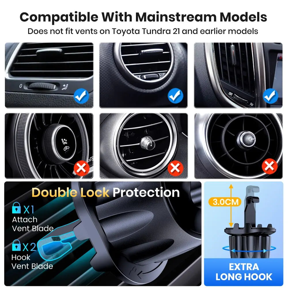 TOPK Car Phone Holder Mount,[Upgraded Support Function] Metal Hook Cell Phone Holder For Car Air Vent Compatible With All Phones