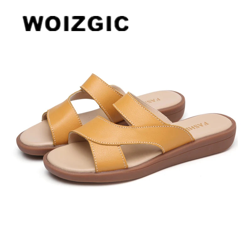 Women Old Mother Female Ladies Shoes Sandals Cow Genuine Leather Slip On Summer Beach Casual Size 35-40 YL-1802