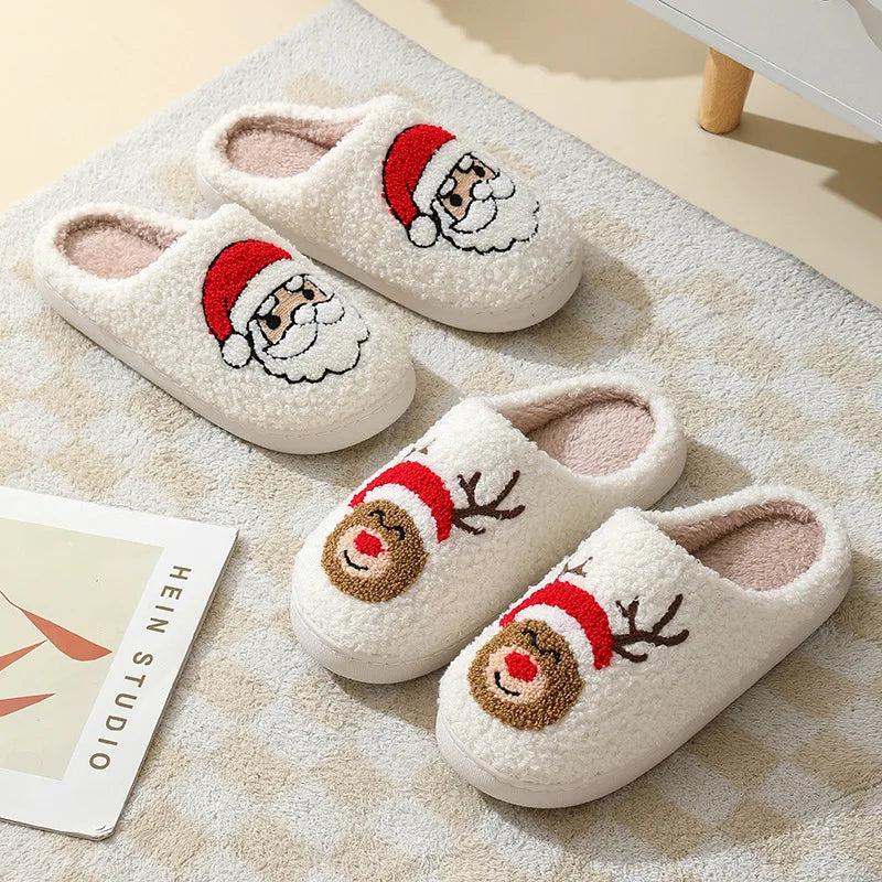 Unisex Christmas Winter Warm Cute Fluffy Slippers Suitable for Couple Bedroom Use and As Gift Cotton Shoes With Soft Sole Flat Shoes