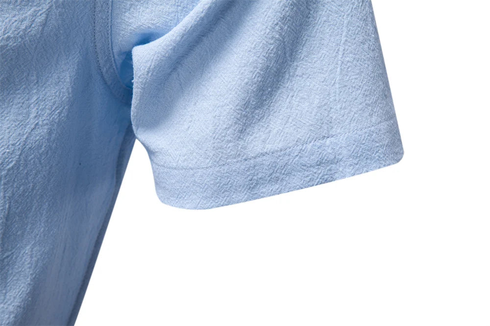 Men's Short Sleeve Solid Colour Linen Shirt Turn Down Collar Casual Summer Breathable Comfort Shirts for Men‌