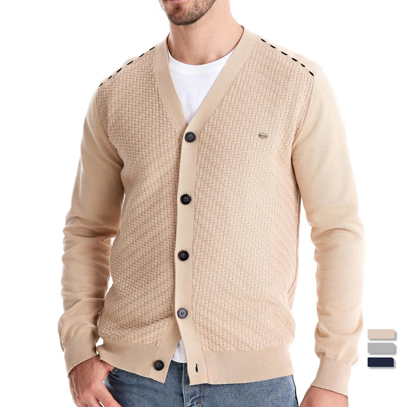 Men's V-Neck Button Up Cotton Cardigan Sweaters Casual Social Knitted Sweater Cardigans for Men