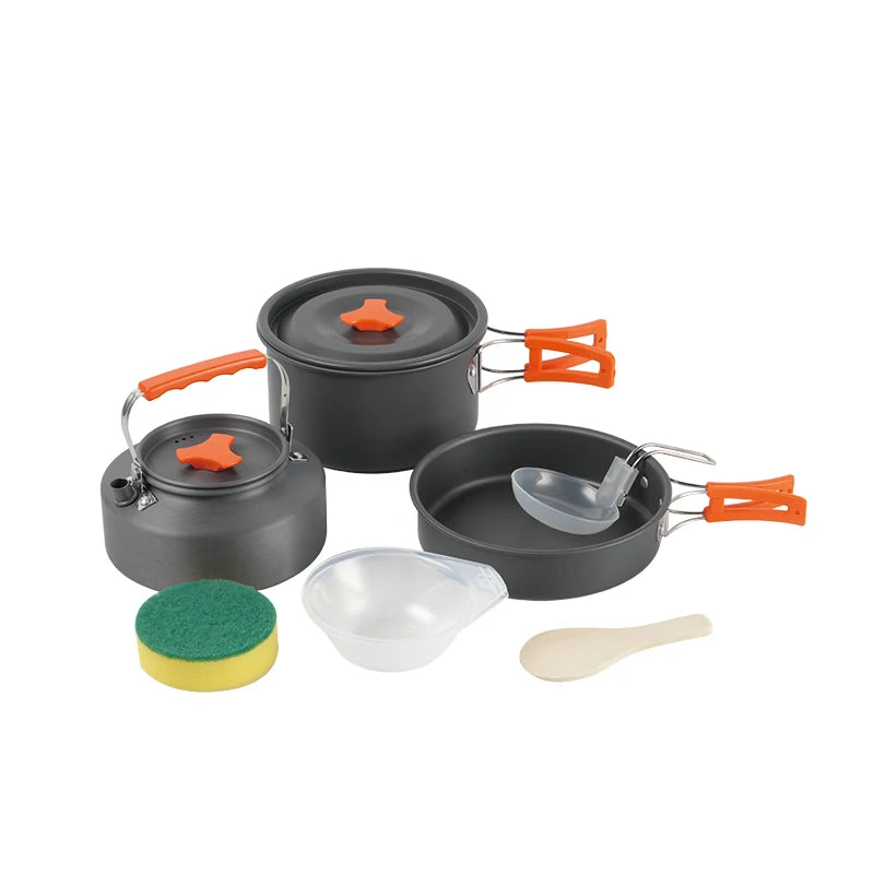 BRS 1set Camping Cookware Kit Outdoor Portable Aluminum Cooking Set Pots Dishes Bowler Kitchen Equipment Gear for Cooking Picnic