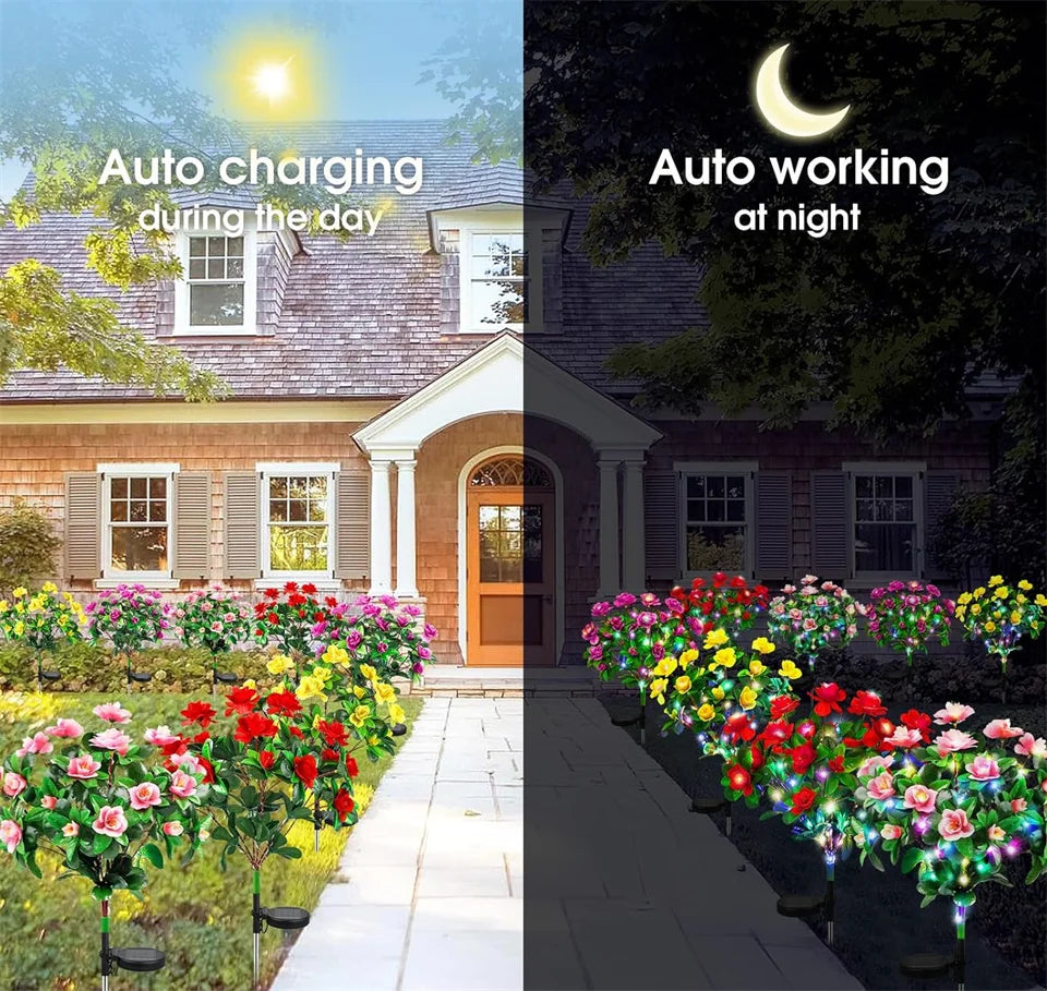 LED Solar Light Azalea Flowers Garden Lamp Home Decorative Light Landscape Orchid Rose LampYard Lawn Path Holiday Wedding Lights