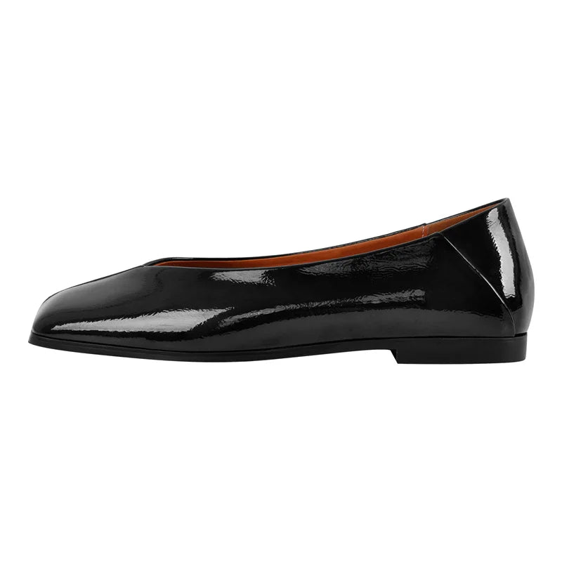 Women Square Toe Flats Metallic Leather Stylish Casual Shoes Silver Fashionable Loafer Flats