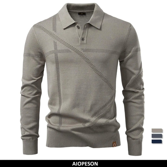 2025 Men's Autumn Winter Thermal Comfort Polo Shirt Solid Stripe Long Sleeve Slim Fit Shirt For Men