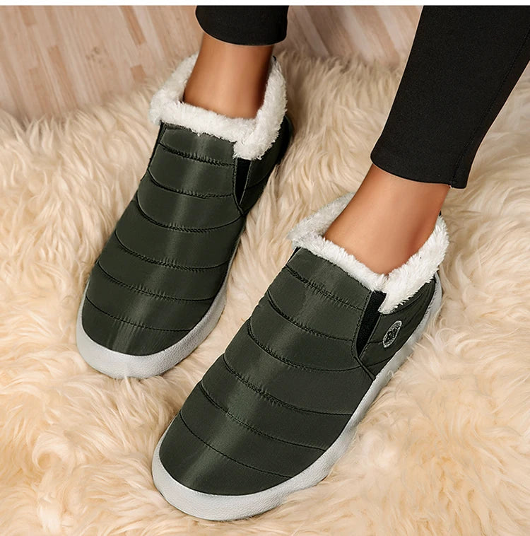 Winter Women Flats Warm Fur Black Ladies Shoes Round Toe Waterproof Shoes Sneakers Women Flat Zapatos De Mujer Shoes Woman