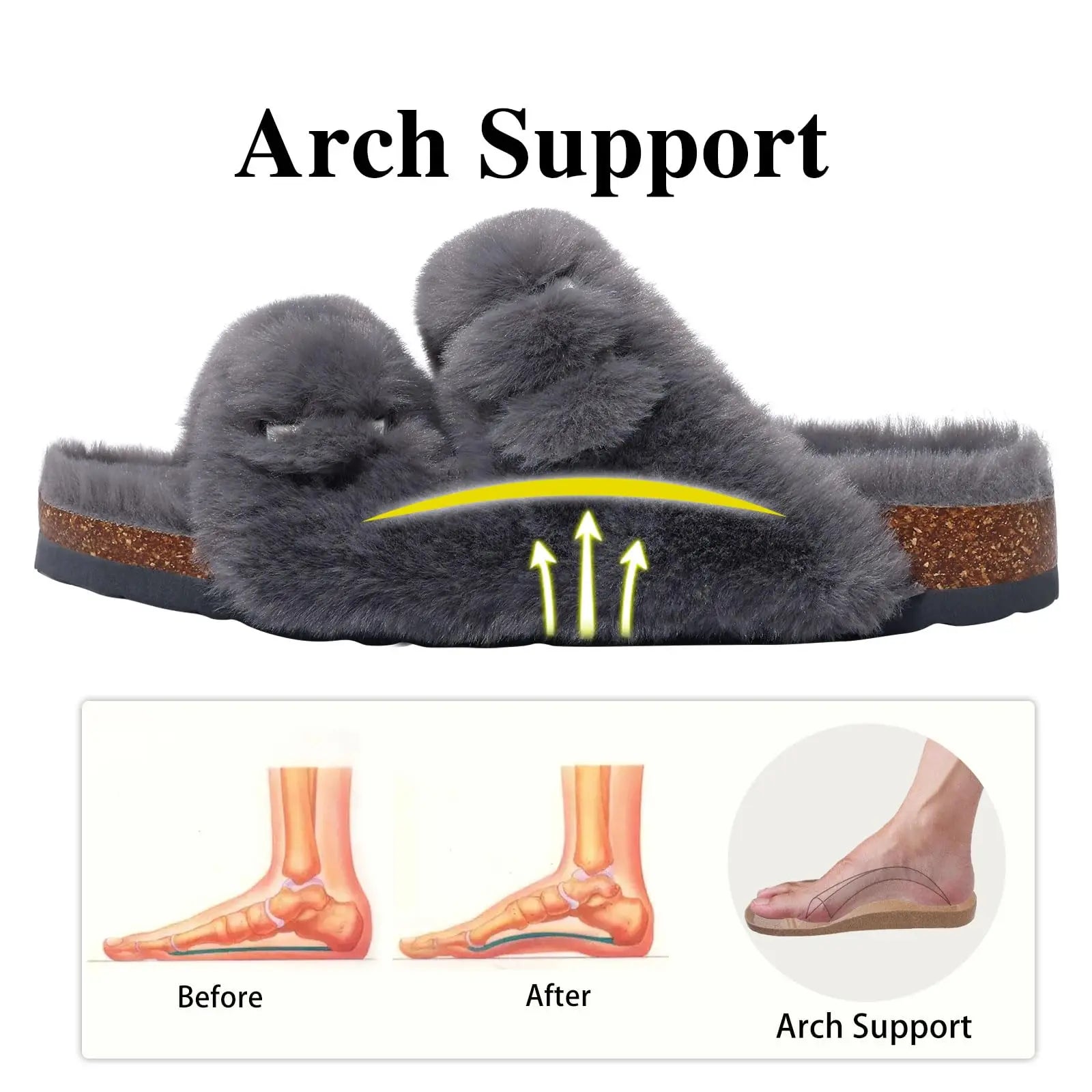 Women's Winter Warm Leisure Slippers Non-Slip Outdoor Slides Cork Insole Cosy Slip-On With Arch Support Suitable As Ladies' Sandals