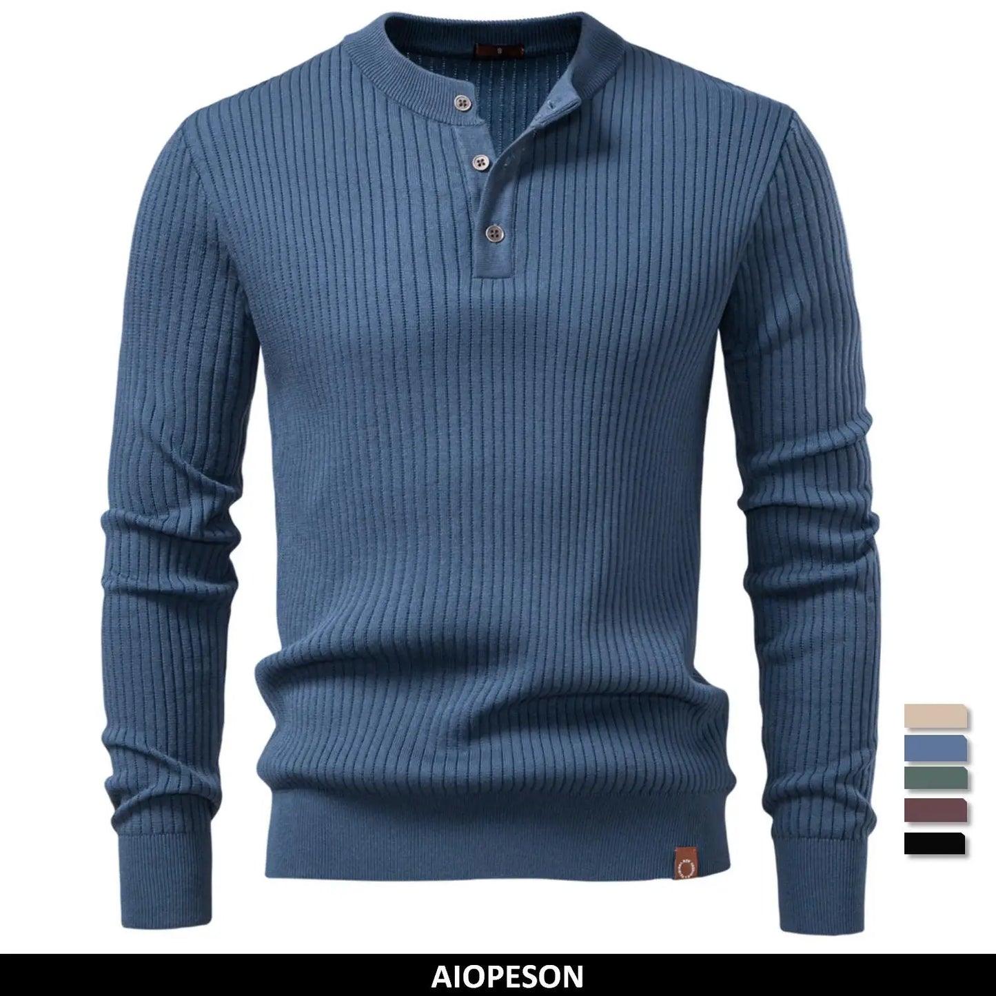 Men's Long Sleeve T-Shirt Fashion Knitted Slim Fit Polo Sweater Ribbed Henley Collar T-Shirt For Men