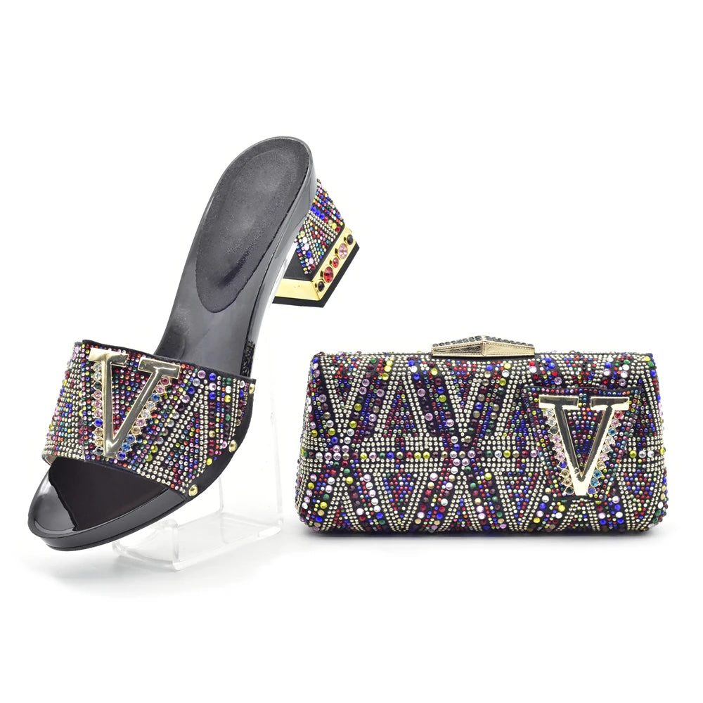 Luxury Shoe and Bag Set for Party in Women Wedding Shoes Woman Bride Rhinestone Design Elegant Shoes for Lady Peep Toe Pumps