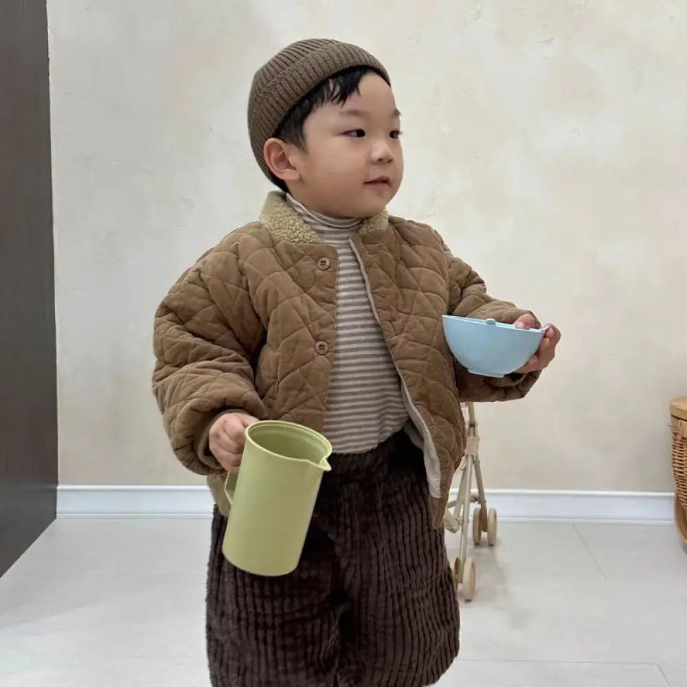 2025 Winter New Baby Long Sleeve Warm Coat Plus Velvet Thick Infant Boy Padded Jacket Girls Vintage Fleece Coat Children Clothes 1-3Y