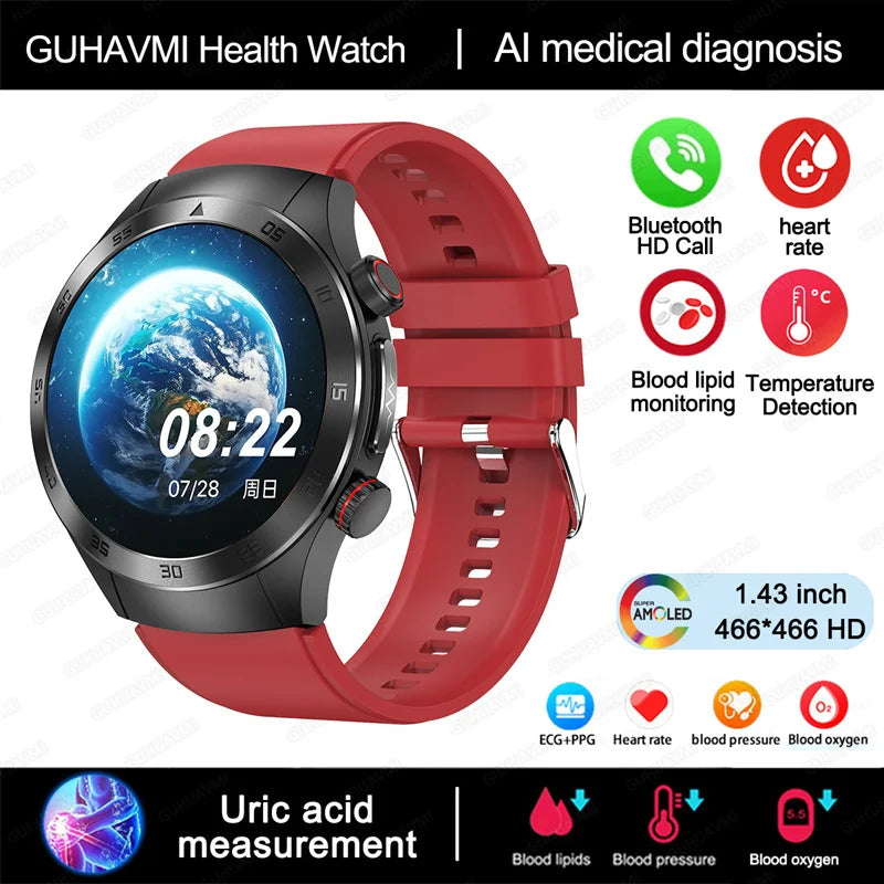 2025 New Smart Watch ECG+PPG Laser Treatment Blood Lipid Heart Rate Blood Pressure Health Sport Smartwatch For Men - Compatible with Huawei & Xiaomi IOS