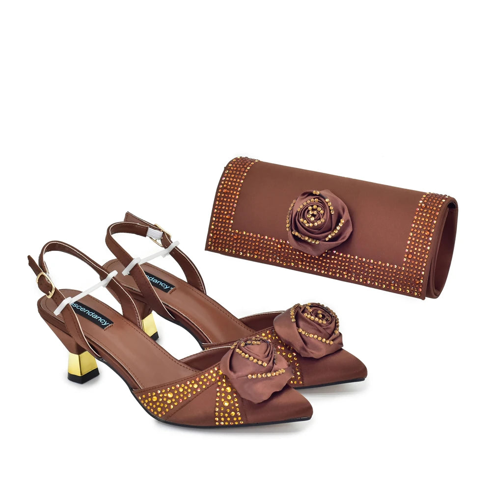 2025 Italian Design African Women's High Heels Pointed Toe Sandals Party Wedding Party Shoes and Bags Set for Wedding