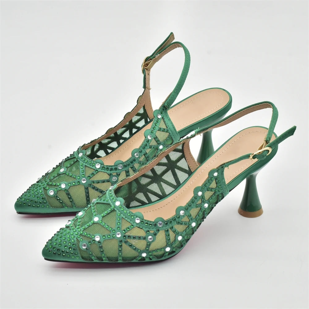 Hollow Design Trendy African Matching Shoes and Bags Italy Rhinestone Women Party Pumps for Women Elegant Wedding Shoes Bride