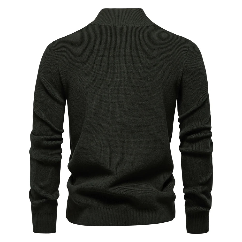 Men's Mock Neck Button-Up Cotton Pullover Sweaters Casual Social Knitted Turtleneck Autumn Winter Sweaters for Men