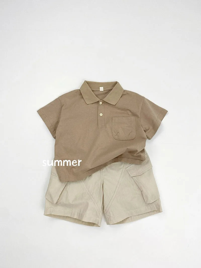 Zomer kinderoveralls schattige effen kleur zak jongens vijfkwart broek kinderen elastische taille meisjes werkkleding kort 1-6T unisex