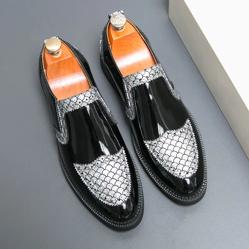 Slip-on Men Formal Dress Party Shoes Black Silver Male Business Adult Loafers Large Size 38-47 Adult Fashionable Wedding Shoes