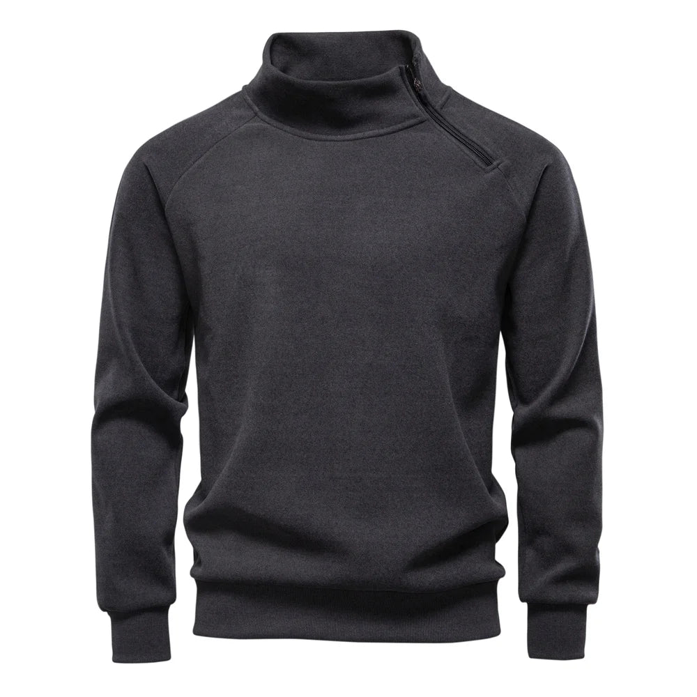 Mens Fashion Sweatshirt Y2K Inspired Solid Color Plush Lined Side Half Zip Winter Warm High Neck Street Style Hoodies for Men