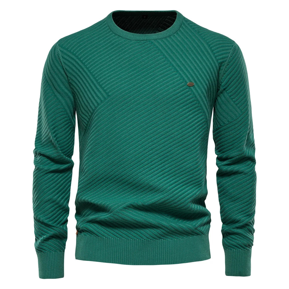 Men's Solid Colour Cotton Sweater Striped O-Neck Knitted Pullover for Men Casual High Quality Winter Sweater