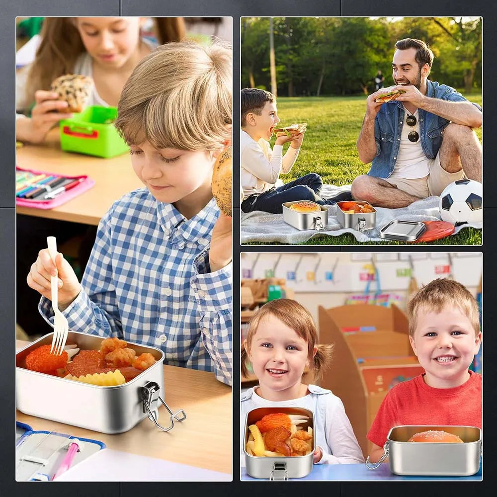 4Pcs Stainless Steel Bento Box Metal Lunch Box Food Storage Containers with Lockable Clips Lunch Snack Boxes for Work,School