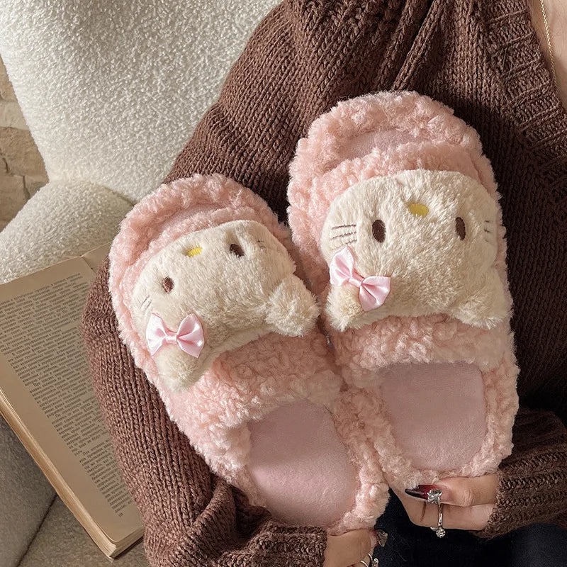 Kids' Slippers House Shoes Cartoon Hello Kitty Winter Shoes Soft Bottom Warm Anti-Slip Shoes For Girls Size 36-41