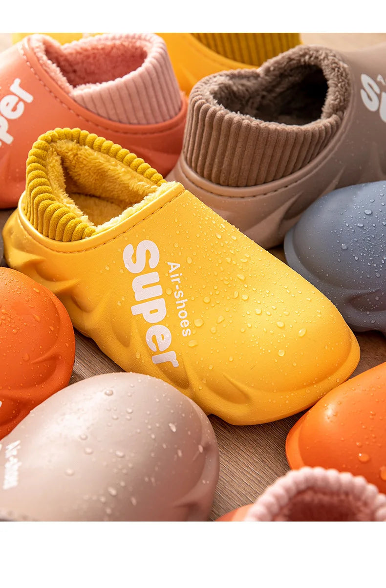 Unisex Winter Warm Cotton Slippers Indoor and Outdoor Waterproof Walking Shoes Fluffy Non-Slip Sandals For Women & Men