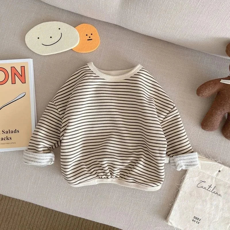 2025 Lente Nieuwe Kinderen Lange Mouw Gestreepte T-shirts Baby Jongen Meisje Casual Sweatshirt Peuter Losse Onderkant Tops Kinderkleding Unisex