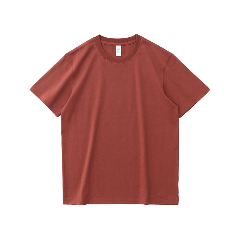 2025 Zomer Nieuwe Amerikaanse Retro 245G Korte Mouw O-hals Effen Kleur T-shirt Herenmode Eenvoudige 100% Katoen Gewassen Casual Tops