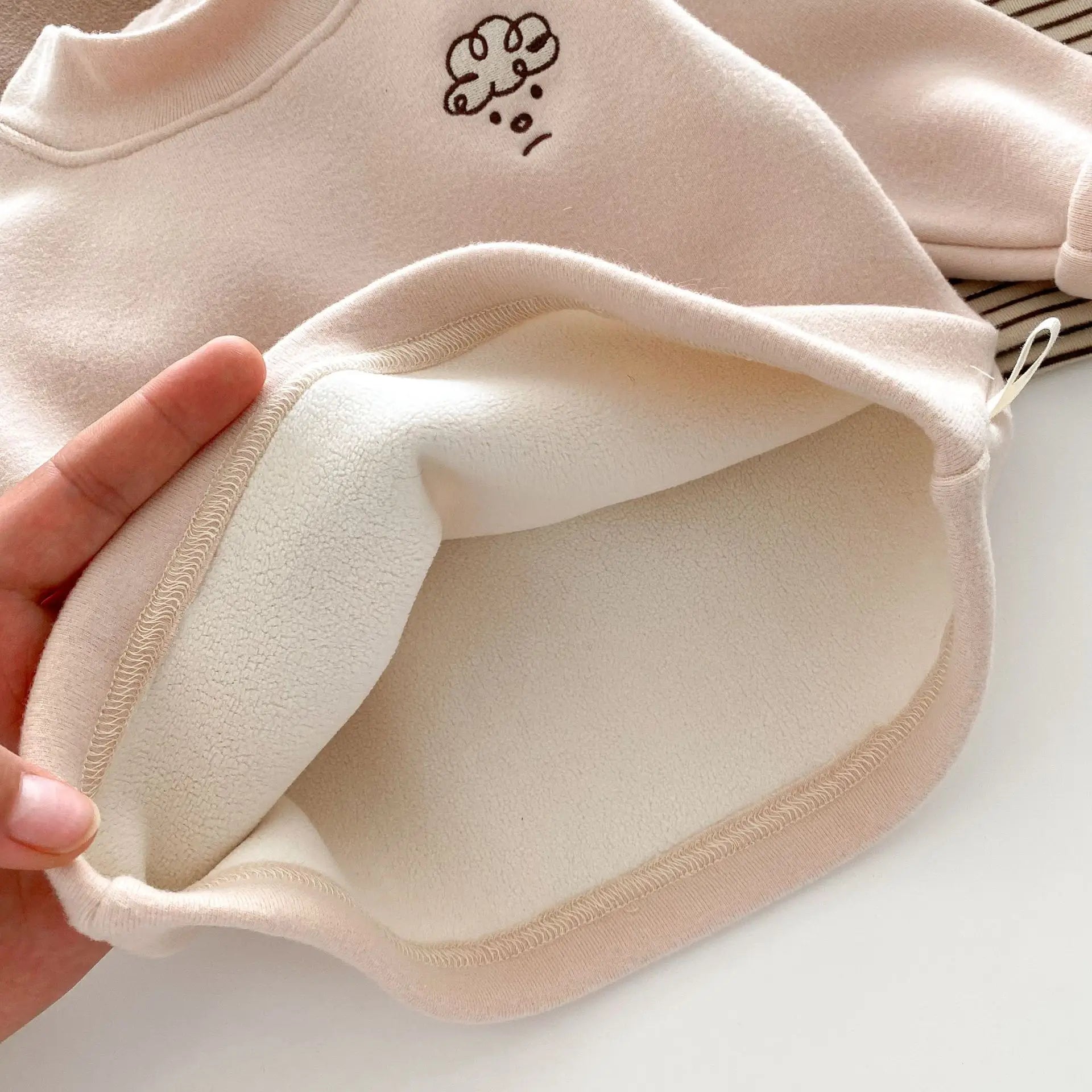 Herfst Kinder Basis Shirt Jongens Halve Turtleneck Warme Onderkant Tops Meisjes Bontvoering Geborduurde Gestreepte Blouse 0-5 Jaar Unisex