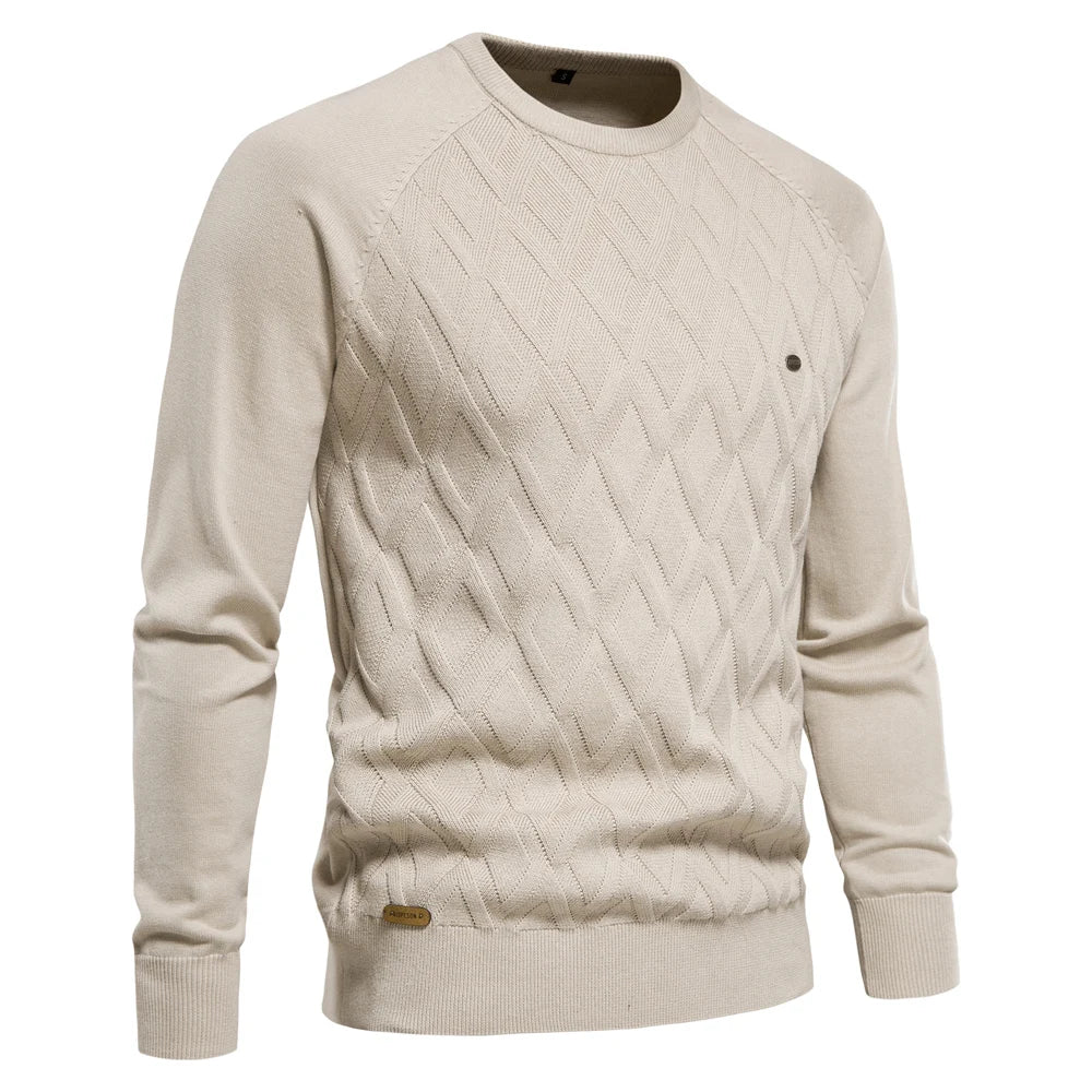 Men's Argyle Solid Colour O-neck Long-Sleeve Knitted Sweaters - Pullover Winter Warm Sweaters