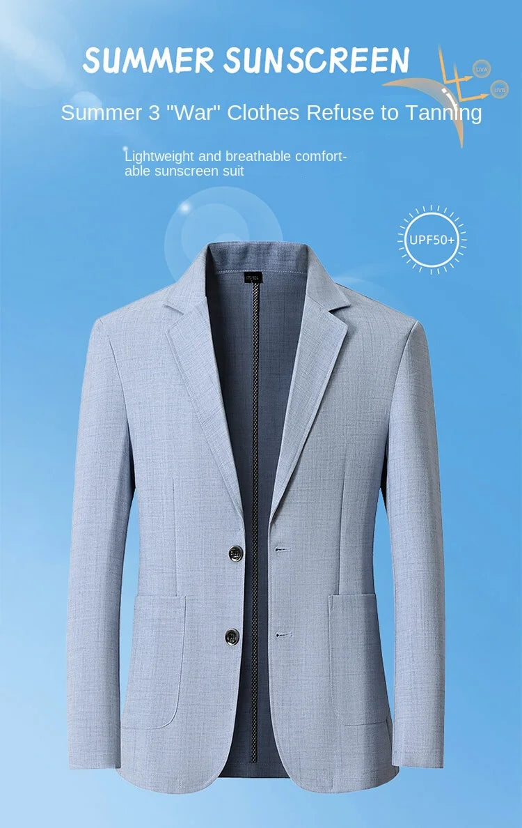 Men's Sun-Proof Coat, Light and Breathable Summer Long-Sleeve Jacket, Male Daily Business Casual Suit Size S-4XL