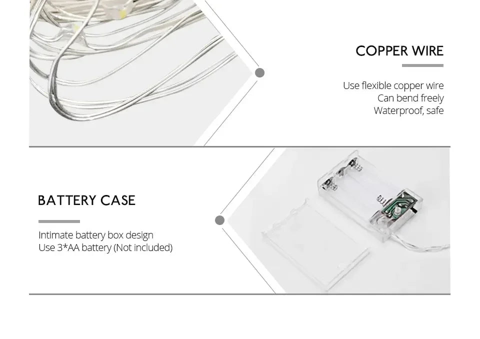 2M 5M 10M LED Fairy Lights Battery Operated Copper Wire Garland String Lights Outdoor Garden Wedding Party Christmas Tree Decor