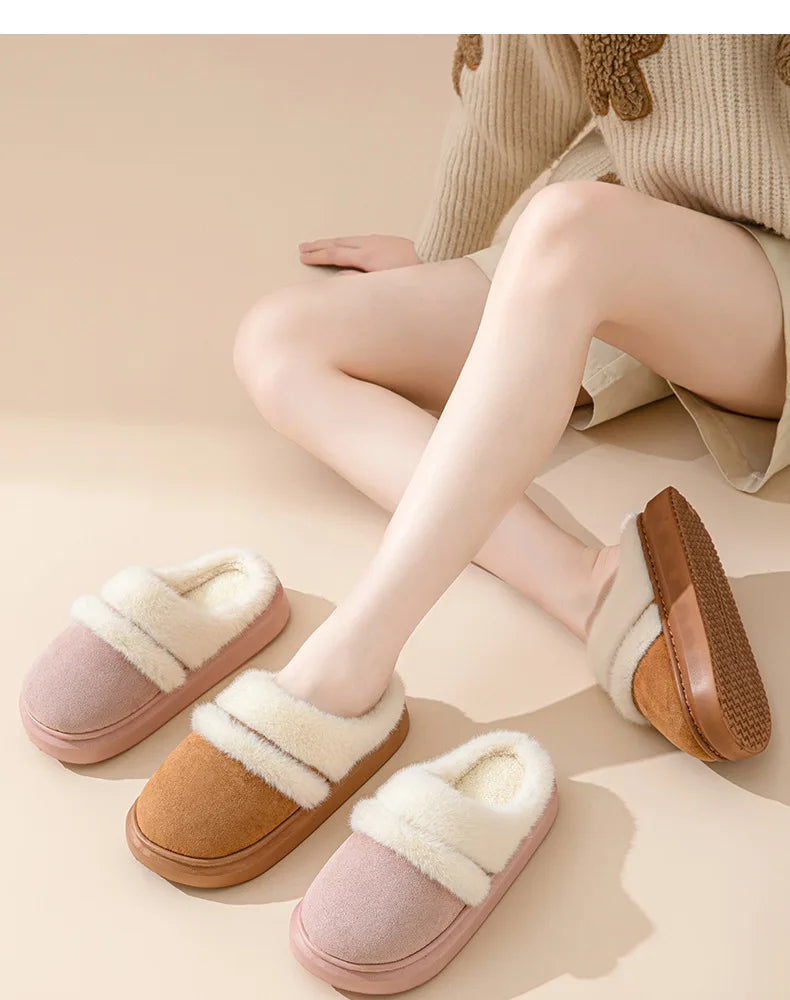 Women's Casual Winter Warm Flat Slippers With Soft Fluffy Cosy Cotton Thick Bottom and Non-Slip Sole Suitable For Home and Outdoor Use Ladies Shoes