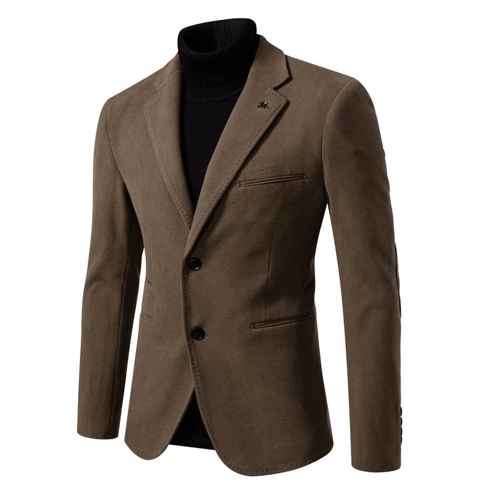 Men's Single Breasted Blazer Solid Colour Autumn Winter Slim Fit Business Casual Suit Jacket Male Blazer with Pocket