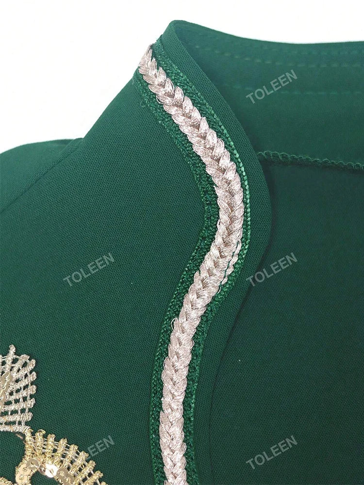 Women's Plus Size Sequin Embroidered Woven Belt Split Hem Dresses Luxury Elegant Arabian Formal Party Evening Dresses