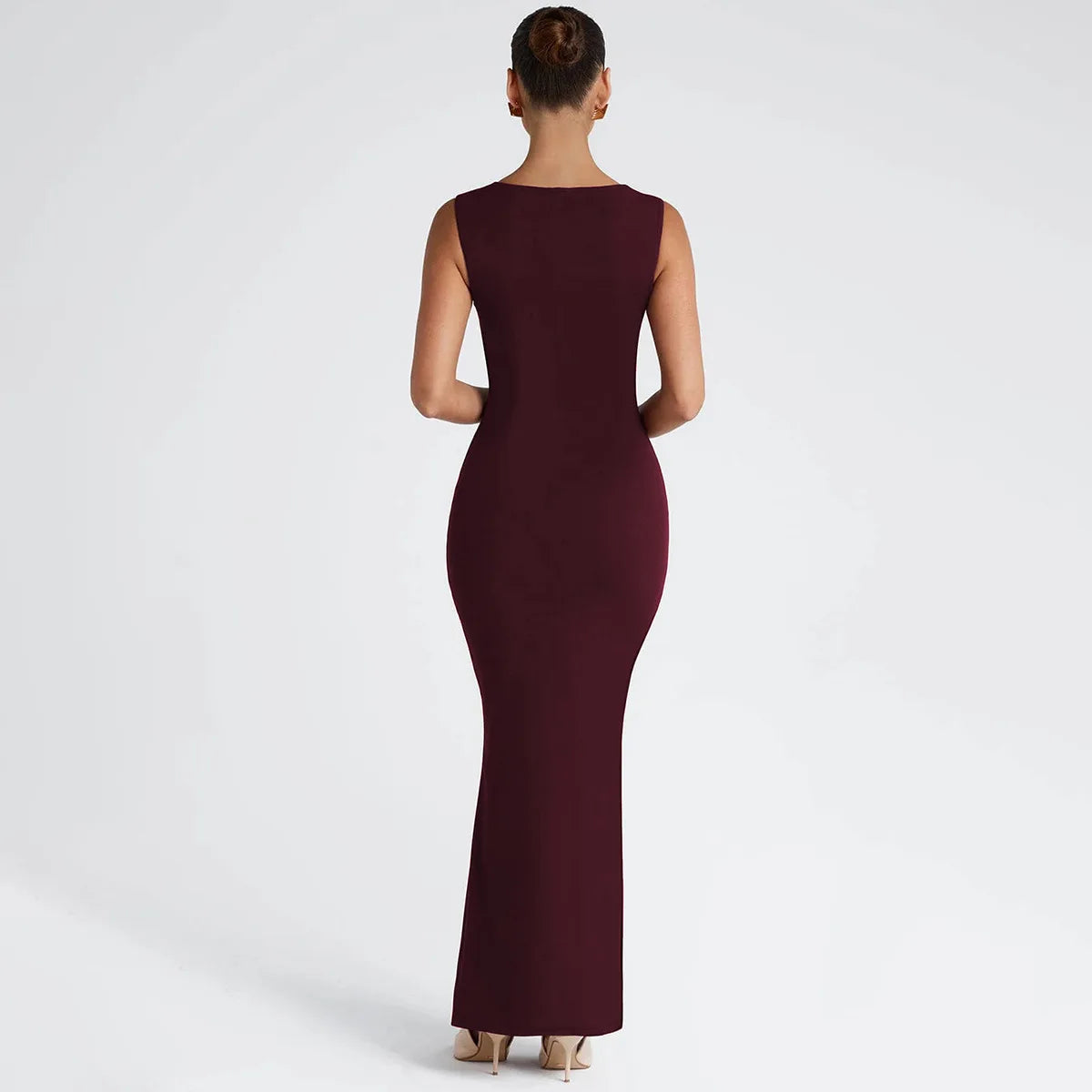 Square Neck Elegant Maxi Dress Club Party Outfits Solid Sexy Sleeveless Birthday Evening Bodycon Dresses Gown