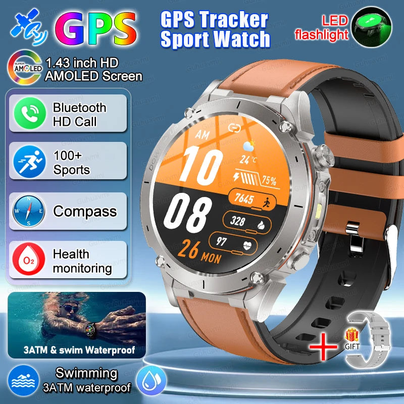 2025 New Rugged Military GPS Smart Watch Built-In GPS Tracker Compass Sports Fitness Tracking Smartwatch - Compatible with HUAWEI & Xiaomi IOS