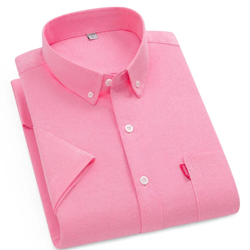 Men's Summer Shirts Short Sleeve 100% Cotton Luxury Oxford White Yellow Red Business Formal Dress Shirt Big Size 5XL